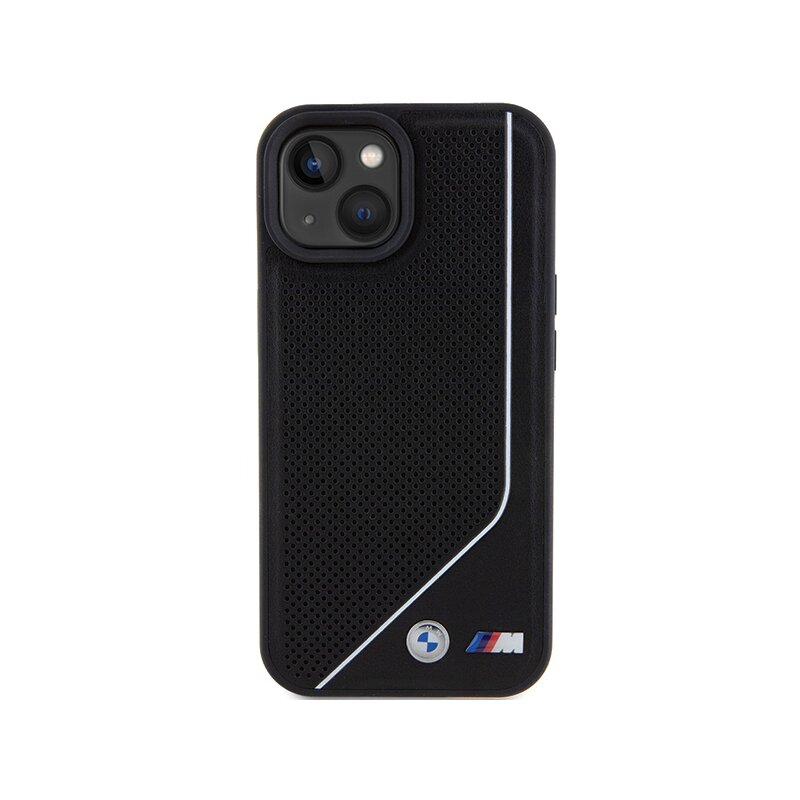 Husa BMW iPhone 15 Hardcase Perforated Twisted Line MagSafe, negru, BMHMP15S23PUCPK