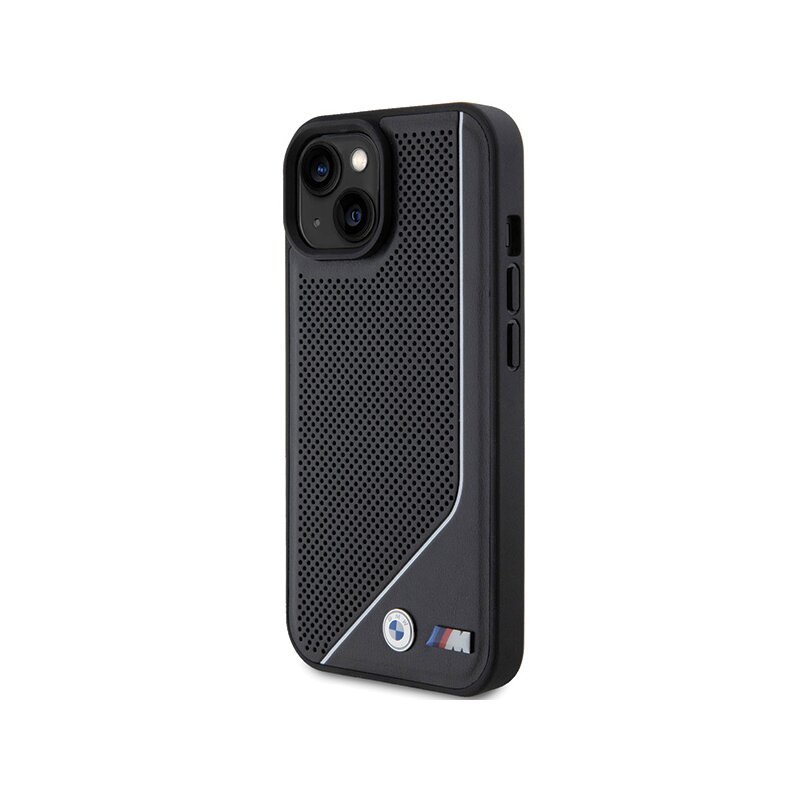 Husa BMW iPhone 15 Hardcase Perforated Twisted Line MagSafe, negru, BMHMP15S23PUCPK