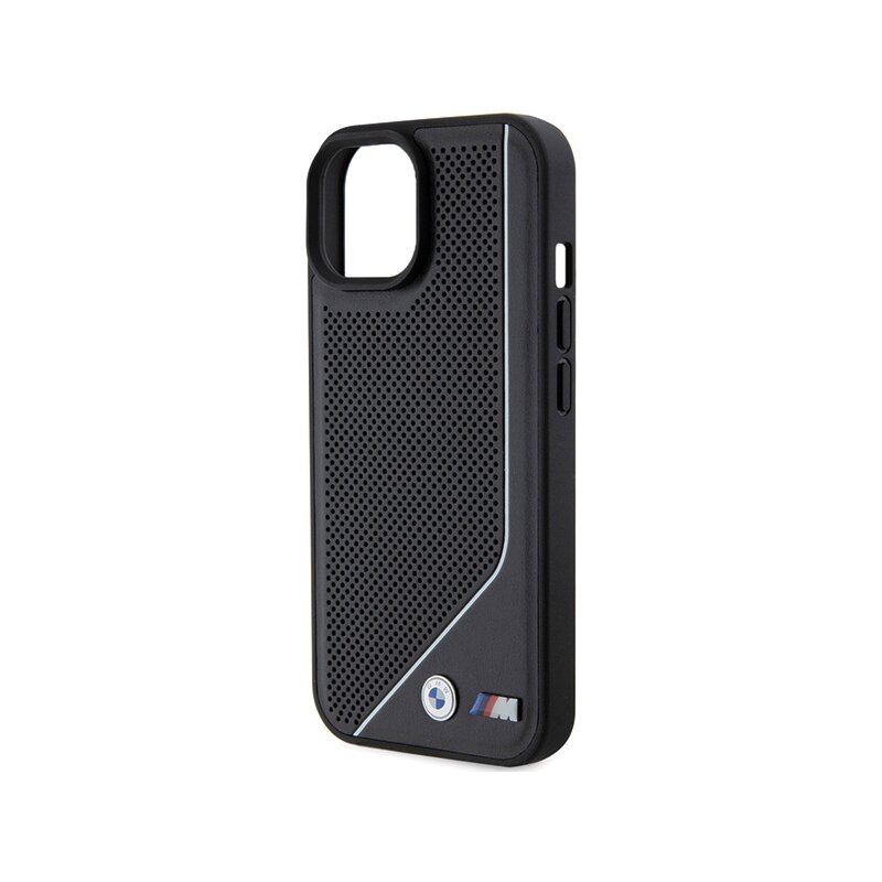 Husa BMW iPhone 15 Hardcase Perforated Twisted Line MagSafe, negru, BMHMP15S23PUCPK
