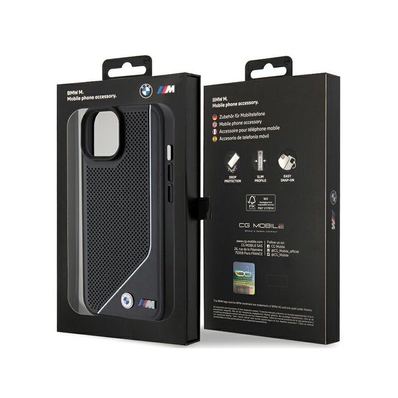 Husa BMW iPhone 15 Hardcase Perforated Twisted Line MagSafe, negru, BMHMP15S23PUCPK