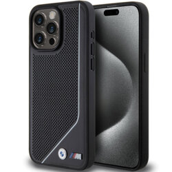 Husa BMW iPhone 15 Pro Hardcase Perforated Twisted Line MagSafe, negru, BMHMP15L23PUCPK