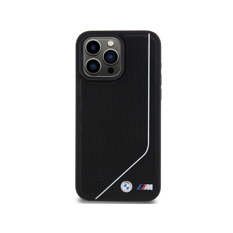 Husa BMW iPhone 15 Pro Hardcase Perforated Twisted Line MagSafe, negru, BMHMP15L23PUCPK
