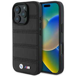 Husa BMW iPhone 16 Pro Hardcase M Perforated And Stitched Line MagSafe, negru, BMHMP16L23PUSPK