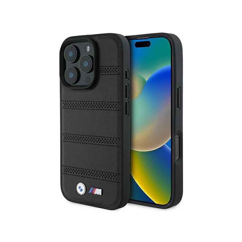 Husa BMW iPhone 16 Pro Hardcase M Perforated And Stitched Line MagSafe, negru, BMHMP16L23PUSPK