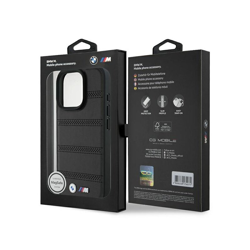 Husa BMW iPhone 16 Pro Hardcase M Perforated And Stitched Line MagSafe, negru, BMHMP16L23PUSPK