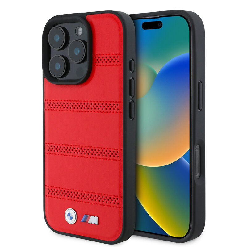 Husa BMW iPhone 16 Pro Hardcase M Perforated And Stitched Line MagSafe, rosu, BMHMP16L23PUSPR