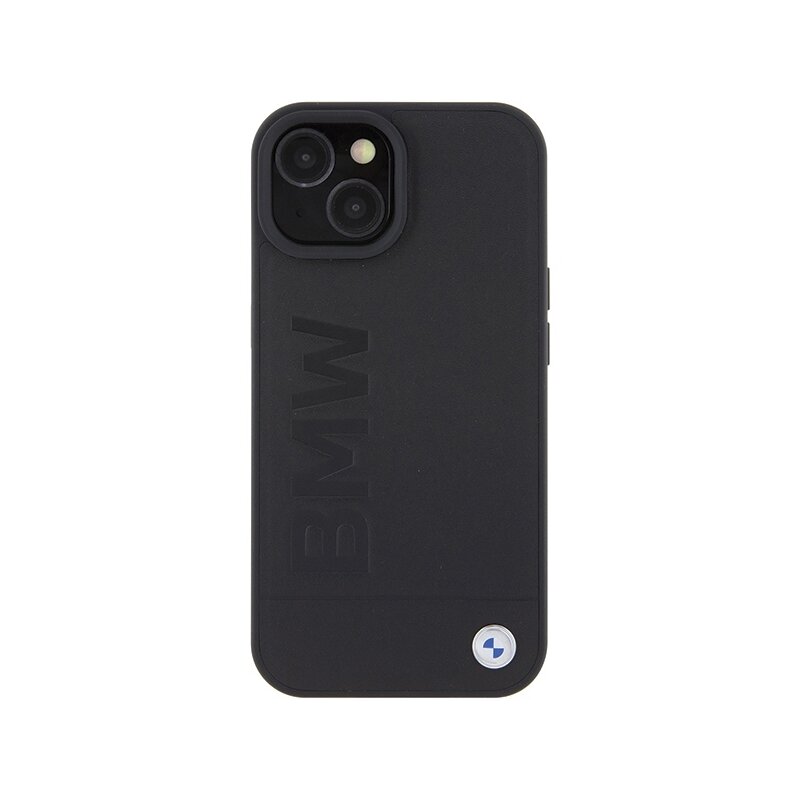 Husa BMW iPhone 15 Natural Leather Hot Stamp, negru, BMHCP15SSLLBK