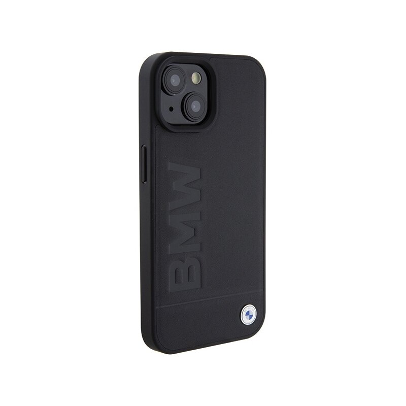 Husa BMW iPhone 15 Plus Natural Leather Hot Stamp, negru, BMHCP15MSLLBK