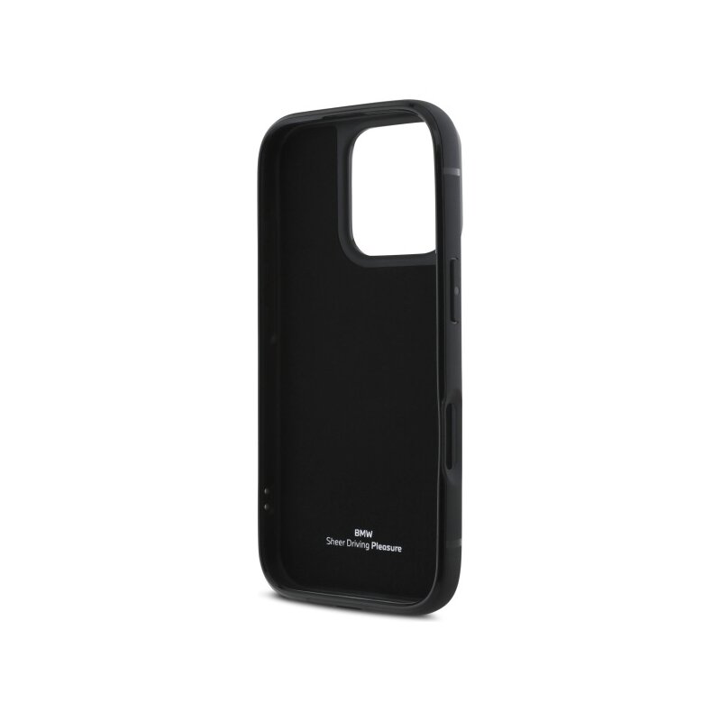 Husa BMW iPhone 16 Pro Max Natural Sign Leather Cardslot, negru, BMHCP16X22RSEPK