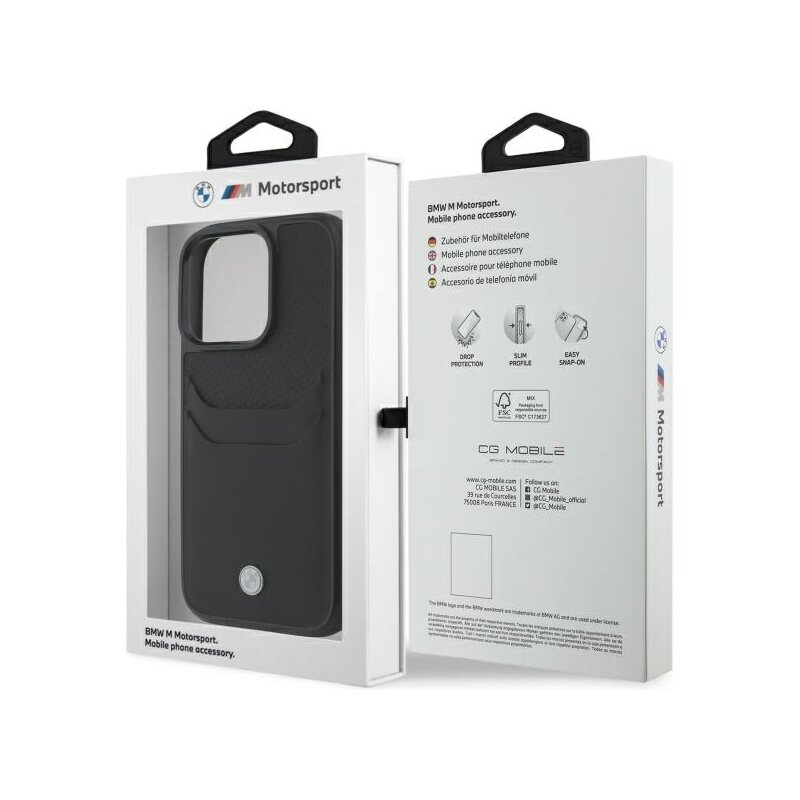 Husa BMW iPhone 16 Pro Max Natural Sign Leather Cardslot, negru, BMHCP16X22RSEPK
