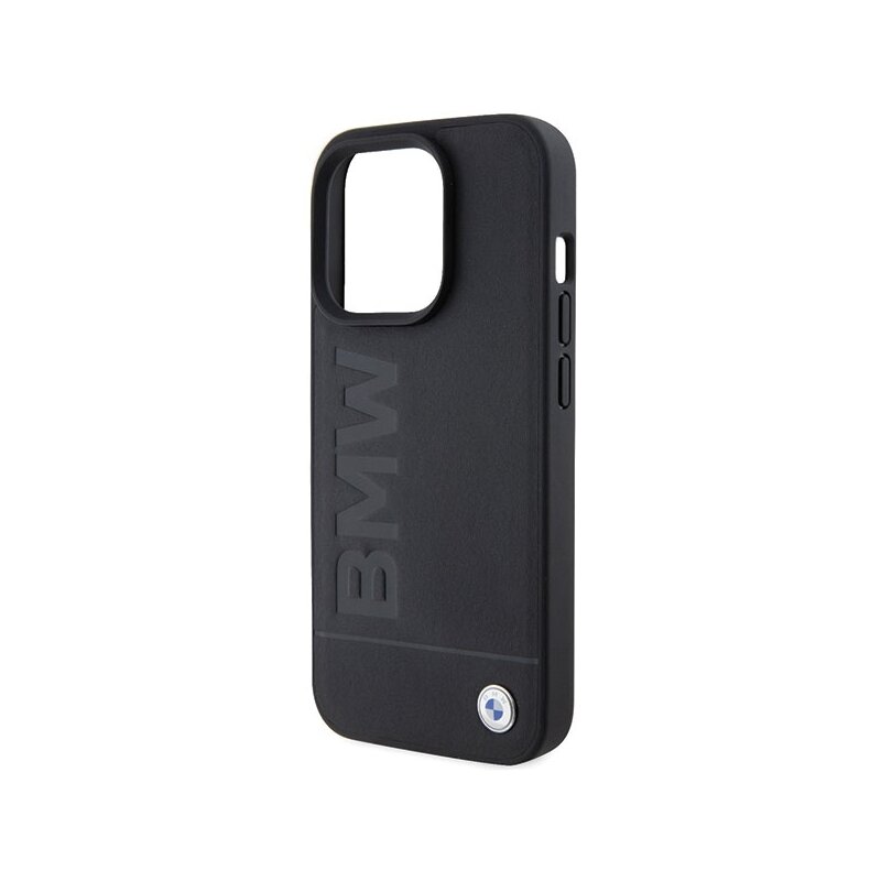 Husa BMW iPhone 15 Pro Natural Leather Hot Stamp, negru, BMHCP15LSLLBK