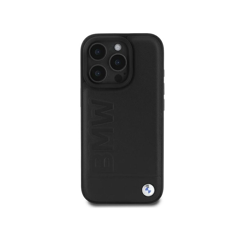 Husa BMW iPhone 16 Pro Natural Leather Hot Stamp, negru, BMHCP16LSLLBK