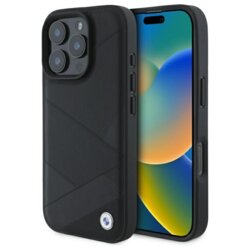 Husa BMW iPhone 16 Pro Max Natural Leather, negru, BMHCP16X23RCGPK