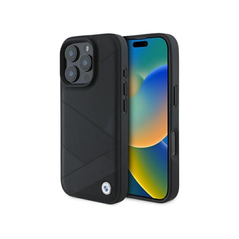 Husa BMW iPhone 16 Pro Max Natural Leather, negru, BMHCP16X23RCGPK