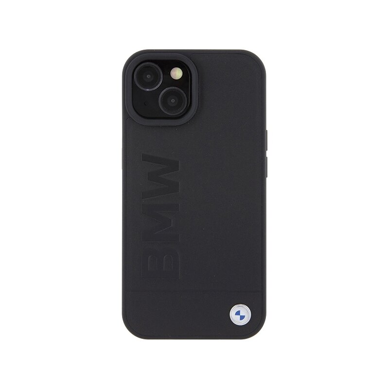 Husa BMW iPhone 15 Plus Natural MagSafe Leather Hot Stamp, negru, BMHMP15MSLLBK