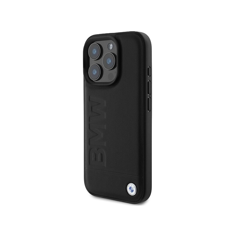 Husa BMW iPhone 16 Pro Max Natural Leather Hot Stamp, negru, BMHCP16XSLLBK