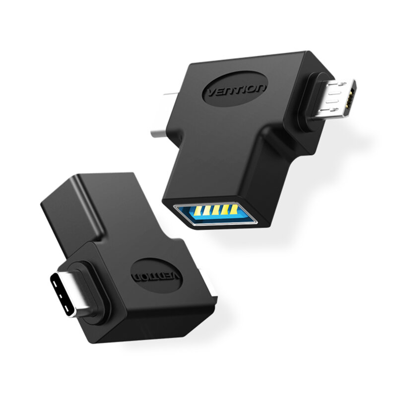 Adaptor Type-C, USB 3.0, Micro-USB, OTG, 5Gbps, Vention, negru