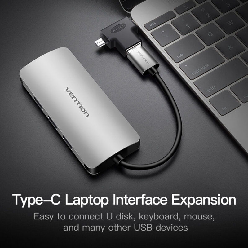 Adaptor Type-C, USB 3.0, Micro-USB, OTG, 5Gbps, Vention, negru