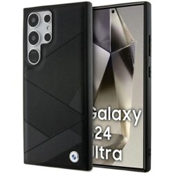 Husa BMW Samsung Galaxy S24 Ultra Natural Signature Leather Crossing Lines Pattern, negru, BMHCS24L23RCGPK