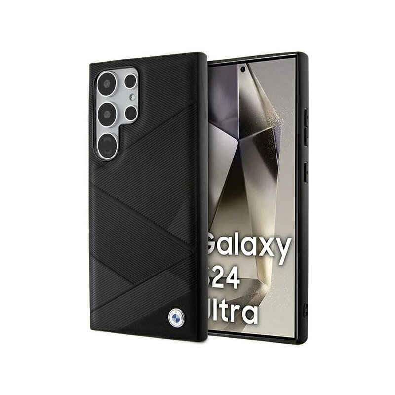 Husa BMW Samsung Galaxy S24 Ultra Natural Signature Leather Crossing Lines Pattern, negru, BMHCS24L23RCGPK