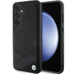 Husa BMW Samsung Galaxy S24 Plus Natural Signature Leather Crossing Lines Pattern, negru, BMHCS24M23RCGPK