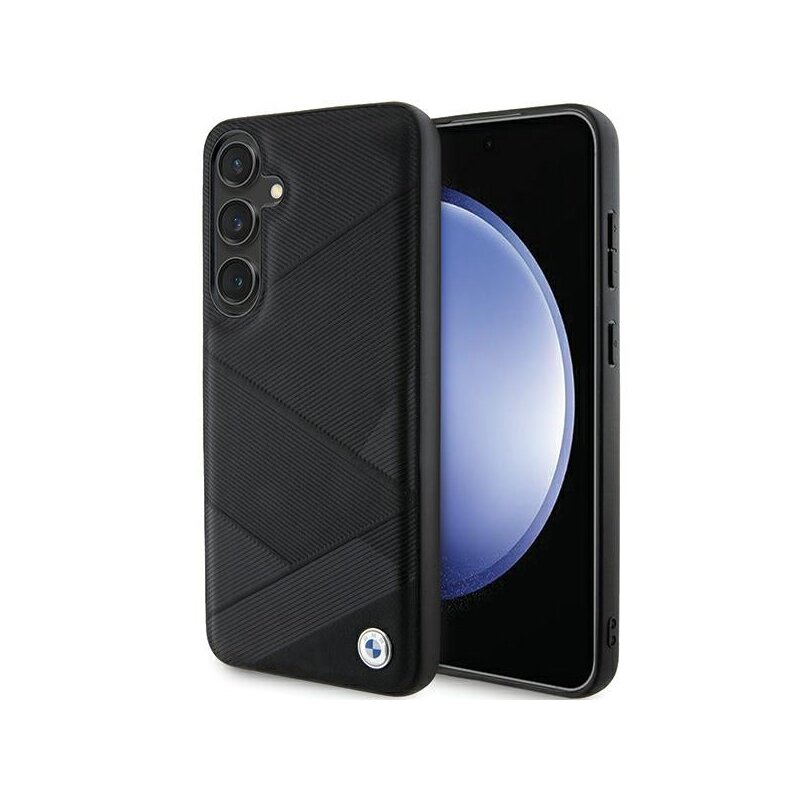 Husa BMW Samsung Galaxy S24 Plus Natural Signature Leather Crossing Lines Pattern, negru, BMHCS24M23RCGPK