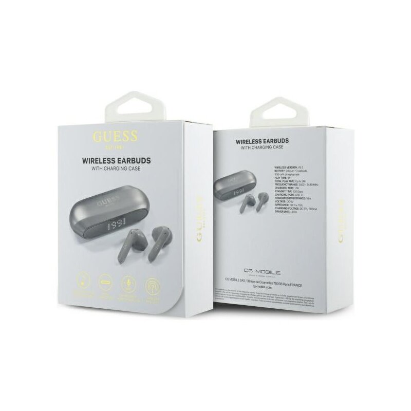 Casti wireless Guess, Bluetooth 5.3, TWS, gri, GUTWSC2MCDSE