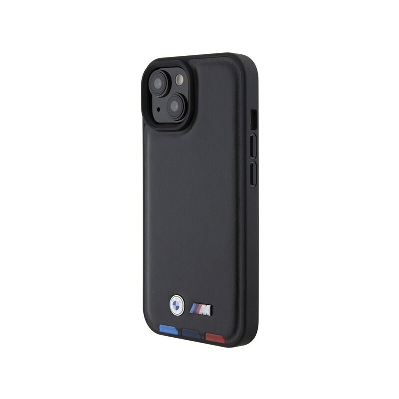 Husa BMW iPhone 15 Leather Stamp Tricolor, negru, BMHCP15S22PTDK
