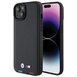 Husa BMW iPhone 15 Plus Leather Stamp Tricolor, negru, BMHCP15M22PTDK