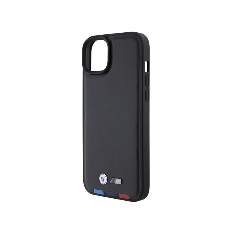 Husa BMW iPhone 15 Plus Leather Stamp Tricolor, negru, BMHCP15M22PTDK