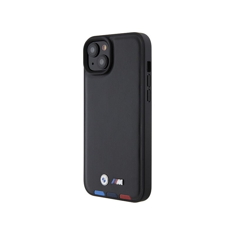 Husa BMW iPhone 15 Plus Leather Stamp Tricolor, negru, BMHCP15M22PTDK