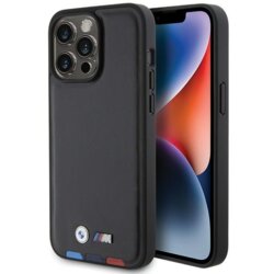 Husa BMW iPhone 15 Pro Max Leather Stamp Tricolor, negru, BMHCP15X22PTDK