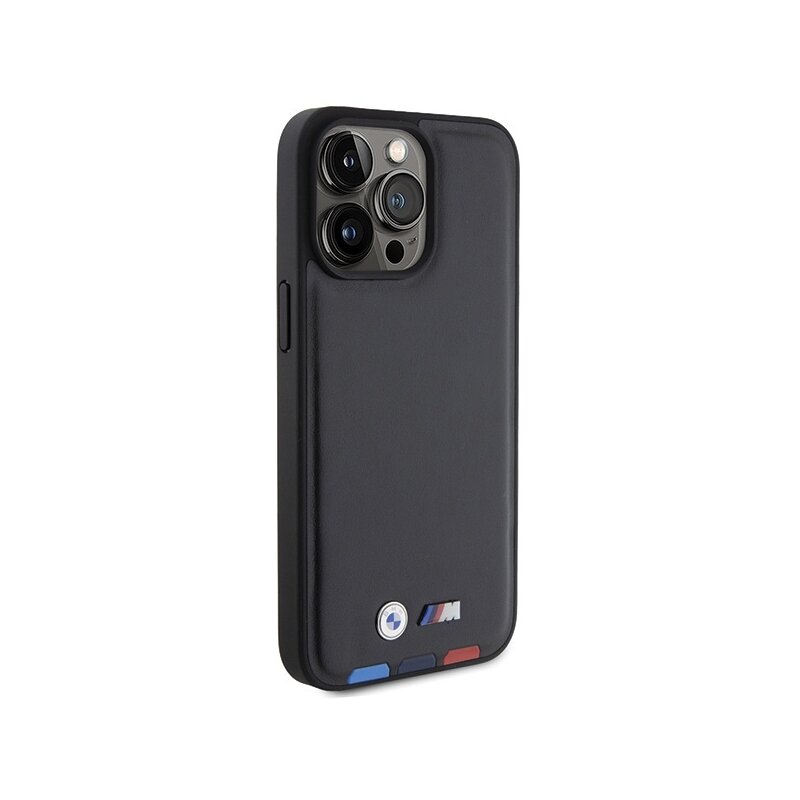 Husa BMW iPhone 15 Pro Max Leather Stamp Tricolor, negru, BMHCP15X22PTDK