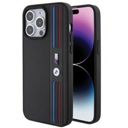 Husa BMW iPhone 15 Pro Leather Tricolor M Collection, negru, BMHCP15L22PPMK