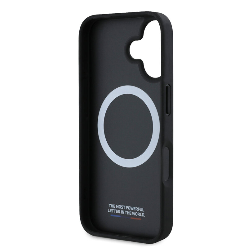 Husa BMW iPhone 16 Hardcase M Perforated Tricolor Line MagSafe, gri, BMHMP16S23PUPDG