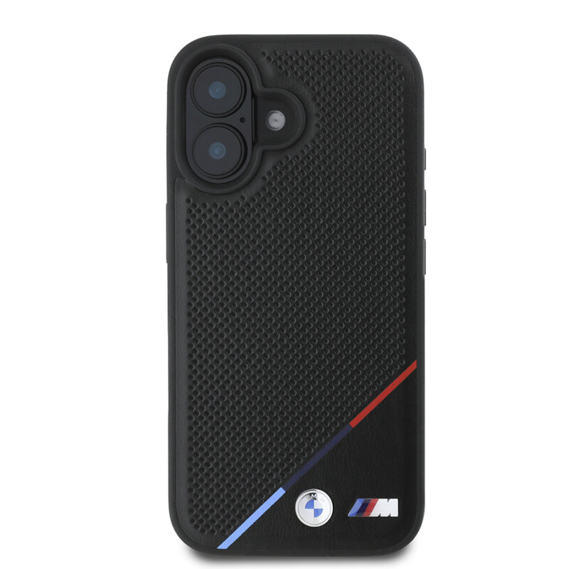 Husa BMW iPhone 16 Plus Hardcase M Perforated Tricolor Line MagSafe, negru, BMHMP16M23PUPDK