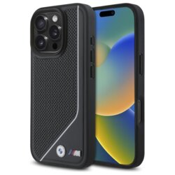 Husa BMW iPhone 16 Pro Max Hardcase M Perforated Twisted Line MagSafe, negru, BMHMP16X23PUCPK