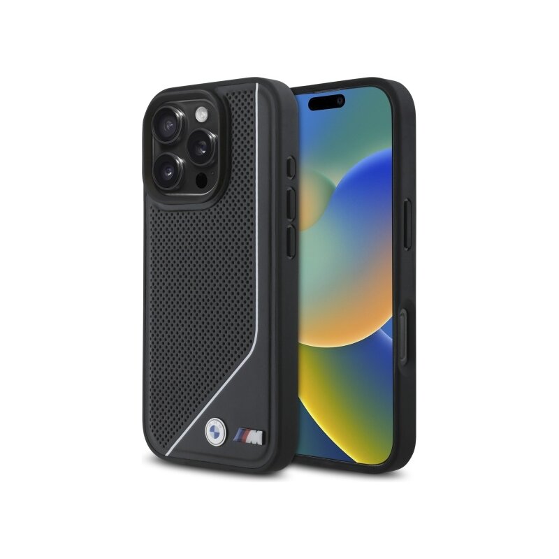 Husa BMW iPhone 16 Pro Max Hardcase M Perforated Twisted Line MagSafe, negru, BMHMP16X23PUCPK