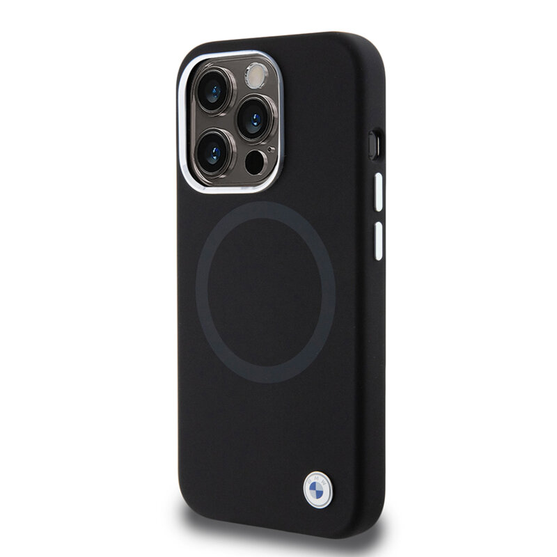 Husa BMW iPhone 15 Pro Signature Liquid Silicone MagSafe, negru, BMHMP15LSILBK2