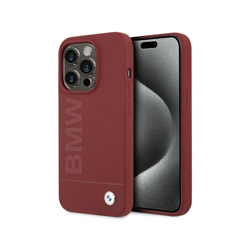 Husa BMW iPhone 15 Pro Max Hardcase Silicone Big Logo MagSafe, rosu, BMHMP15XSLBLRE