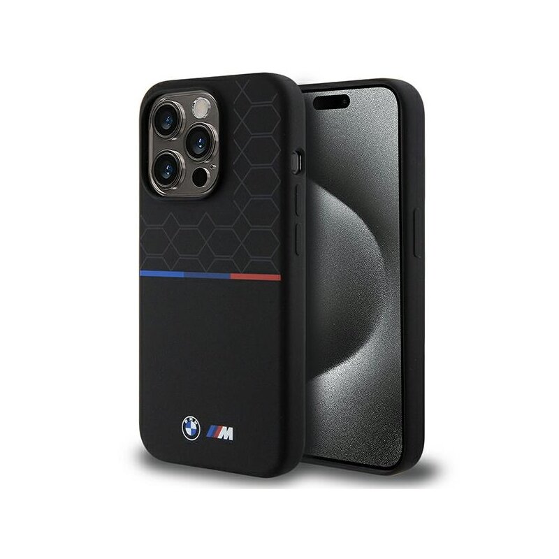 Husa BMW iPhone 15 Pro Hardcase M Silicone Pattern MagSafe, negru, BMHMP15L22SMPK
