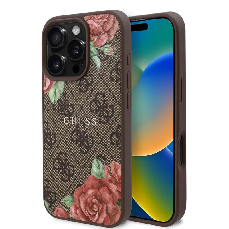 Husa originala Guess iPhone 16 Pro Max Hardcase 4G Flower Print MagSafe, maro, GUHMP16XP4ROPEMCW