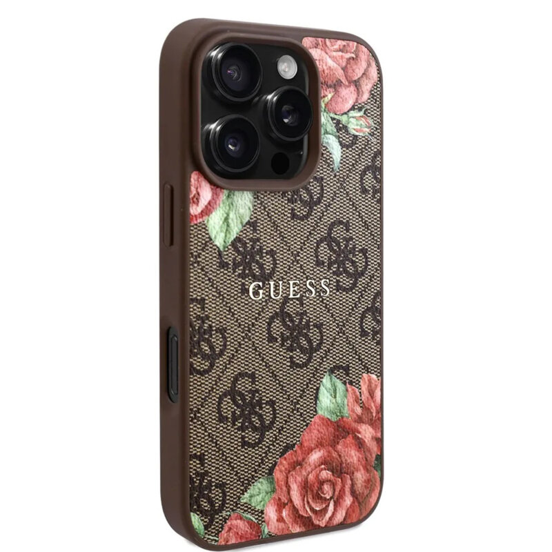 Husa originala Guess iPhone 16 Pro Max Hardcase 4G Flower Print MagSafe, maro, GUHMP16XP4ROPEMCW