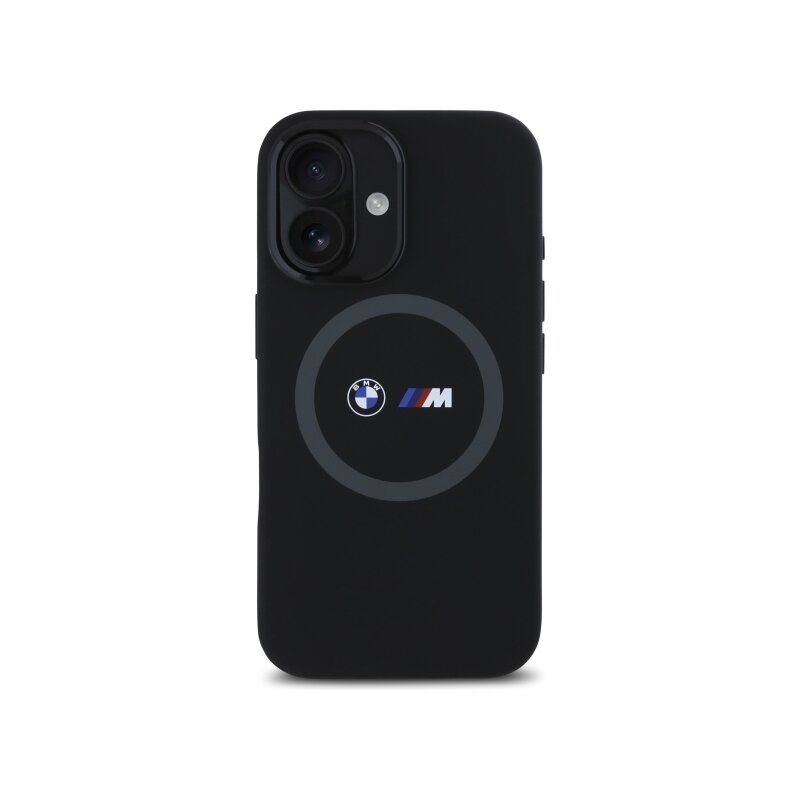 Husa BMW iPhone 16 Hardcase M Silicone Printed Ring MagSafe, negru, BMHMP16S23SROK