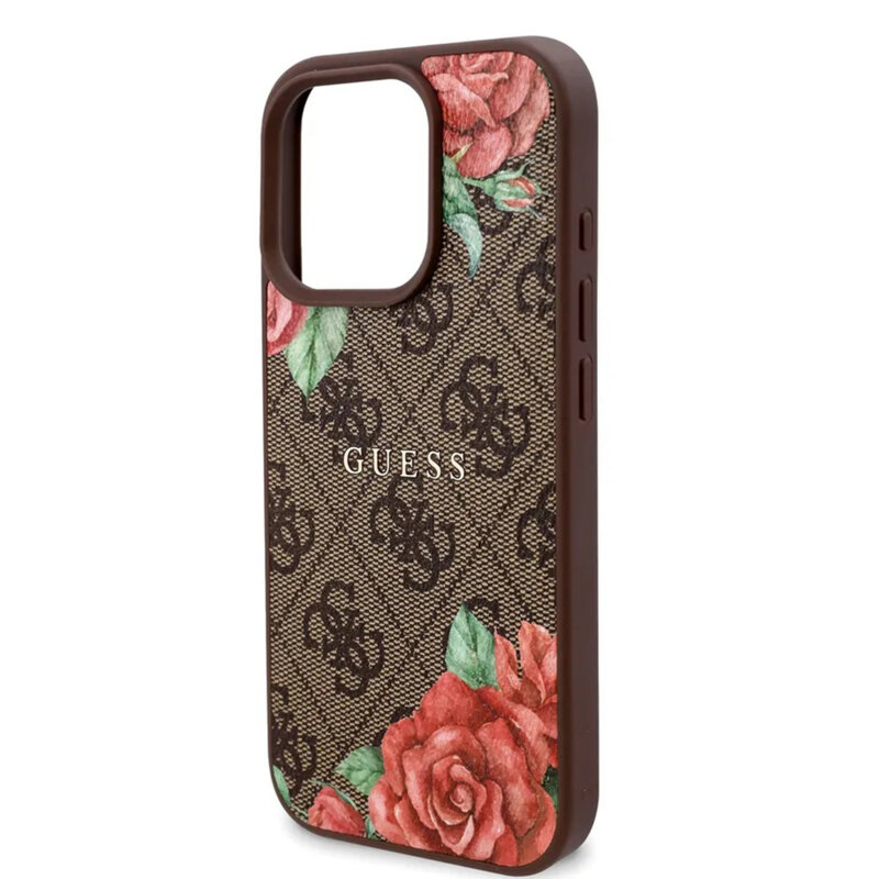 Husa originala Guess iPhone 16 Pro Hardcase 4G Flower Print MagSafe, maro, GUHMP16LP4ROPEMCW