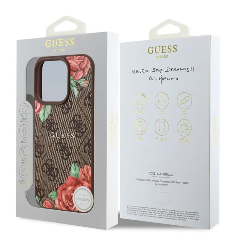 Husa originala Guess iPhone 16 Pro Hardcase 4G Flower Print MagSafe, maro, GUHMP16LP4ROPEMCW
