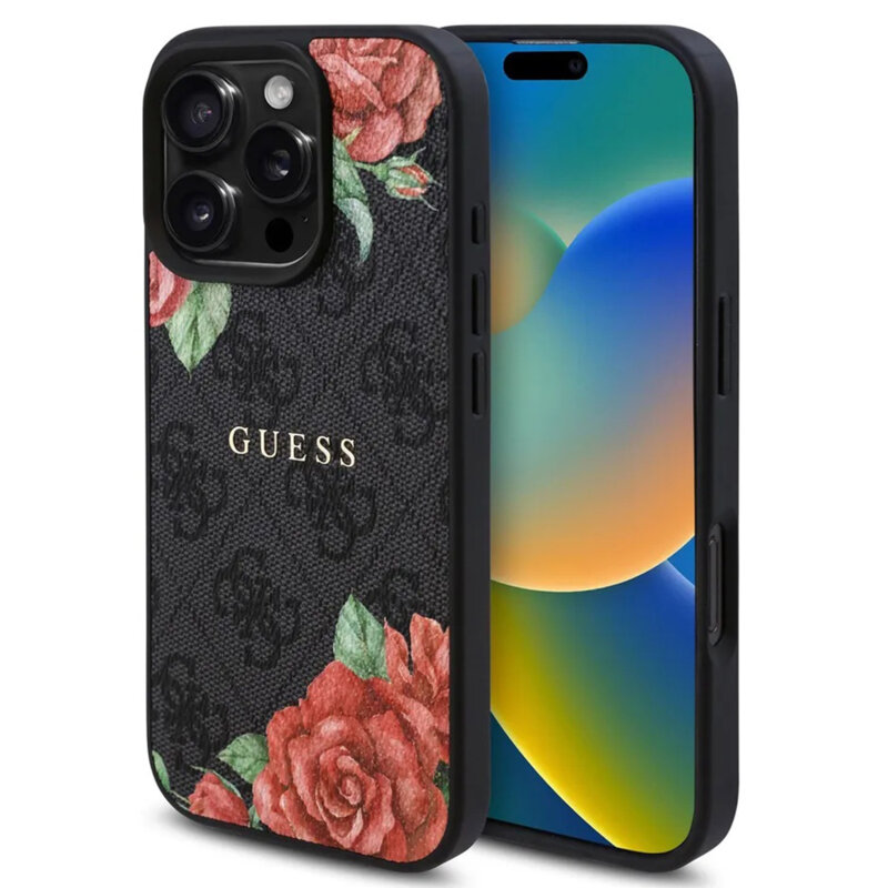 Husa originala Guess iPhone 16 Pro Max Hardcase 4G Flower Print MagSafe, negru, GUHMP16XP4ROPEMCK