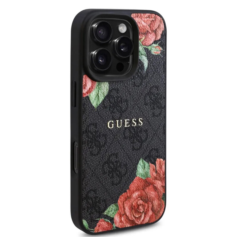 Husa originala Guess iPhone 16 Pro Max Hardcase 4G Flower Print MagSafe, negru, GUHMP16XP4ROPEMCK