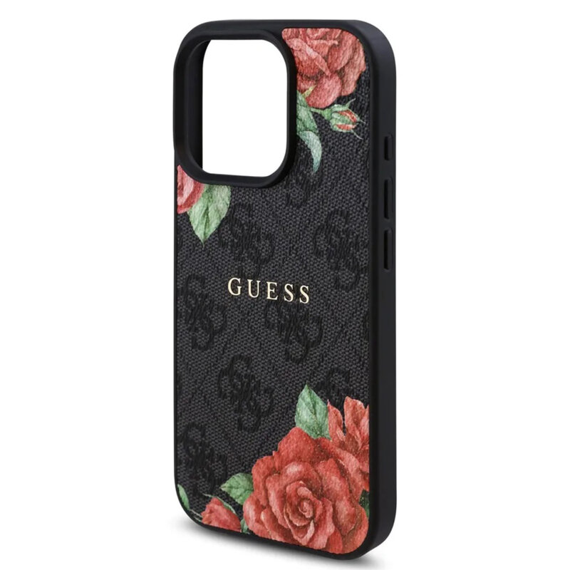 Husa originala Guess iPhone 16 Pro Hardcase 4G Flower Print MagSafe, negru, GUHMP16LP4ROPEMCK