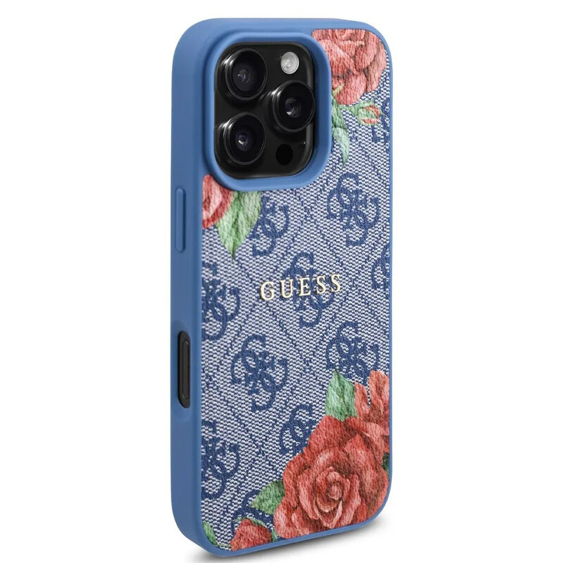 Husa originala Guess iPhone 16 Pro Hardcase 4G Flower Print MagSafe, albastru, GUHMP16LP4ROPEMCB
